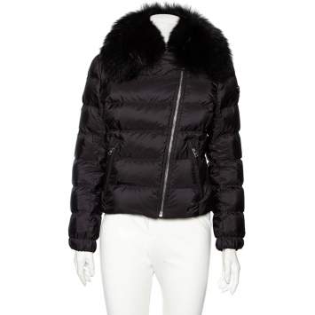 Pre Owned  Prada Black Synthetic Quilted & Fur Collared Jacket M