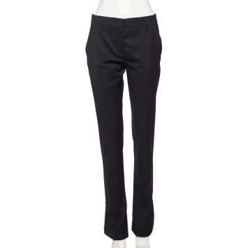 Pre Owned Prada Navy Blue Wool Button Hem Detail Flared Leg Pants M