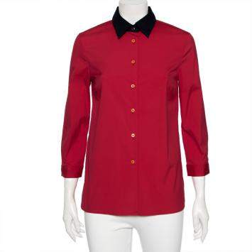 Pre Owned Prada Fuchsia Pink Cotton Contrast Collar Detailed Button Front Shirt S