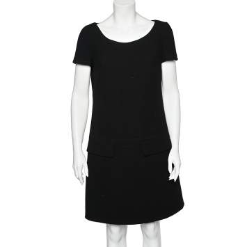 Prada Black Wool Drop Waist Detail Shift Dress M