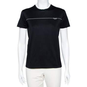 مملوكة مسبقًا Prada Black Logo Printed Cotton Short Sleeve T-Shirt S