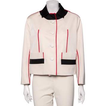 Pre Owned Prada Cream Wool & Silk Contrast Trim Detailed Jacket M