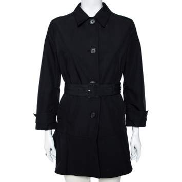 Prada Black Gabardine Flared Hem Detail Trench Coat XS