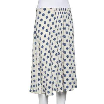 مملوكة مسبقًا Prada Cream Printed Crepe Flared Knee Length Skirt M