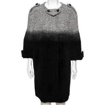 Pre Owned Prada Monochrome Ombre Effect Wool & Leather Detailed Oversized Coat S