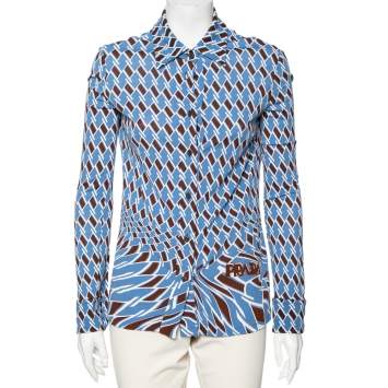 Pre Owned Prada Blue Argyle Print Long Sleeve Shirt M