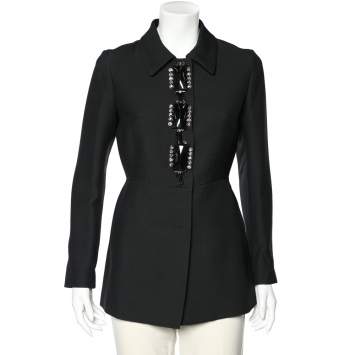 Pre Owned Prada Black Wool & Silk Embellished Detail Button Front Jacket M