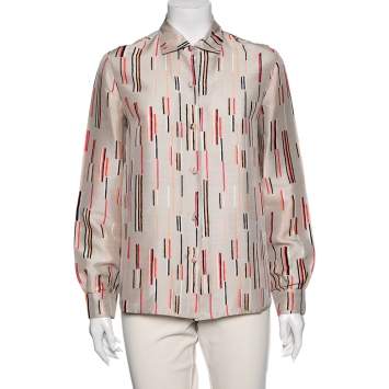 Prada Beige Printed Silk Long Sleeves Shirt S
