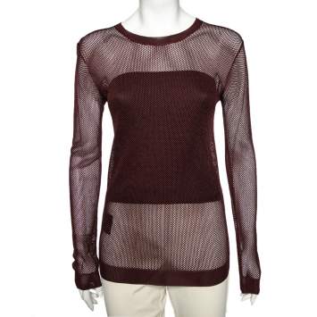Prada Burgundy Open Knit Long Sleeve Top M