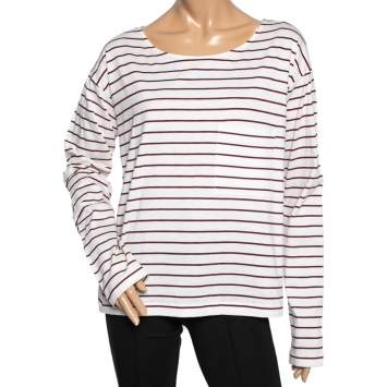 Pre Owned Prada Cream & Red Striped Cotton Long Sleeve T-Shirt L
