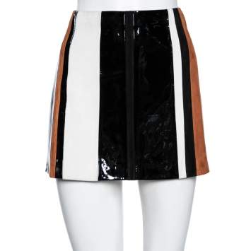 مملوكة مسبقًا Prada Multicolor Striped Suede & Leather Mini Skirt M