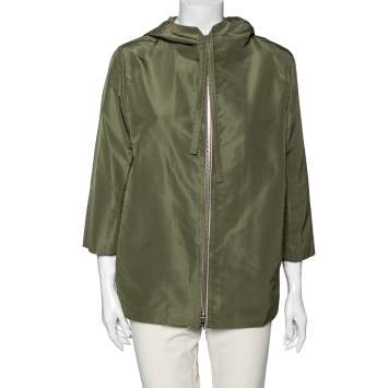 Pre Owned Prada Green Silk Front Zip Hoodie M