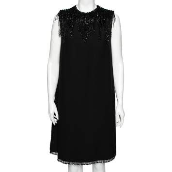 Prada Black Crepe Bead Embellished Sleeveless Dress M 