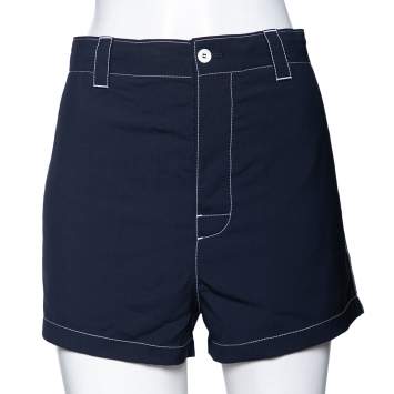 Pre Owned Prada Navy Blue Wool Crepe Contrast Stitch Detail Shorts M 