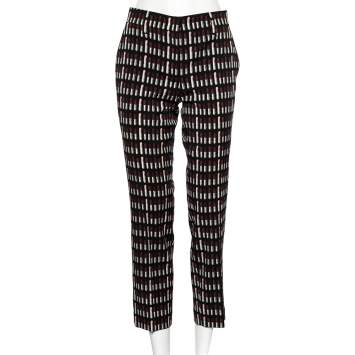 Pre Owned Prada Black Lipstick Printed Wool Trousers M