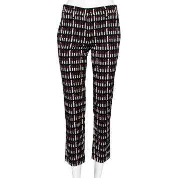 Pre Owned Prada Black Lipstick Printed Wool Trouser S