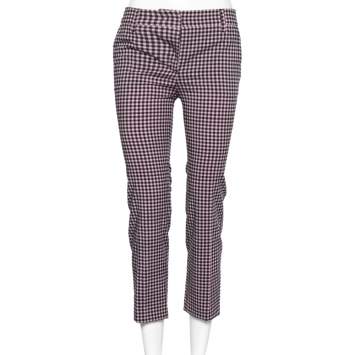 Pre Owned Prada Pink and Black Checkered Wool Trousers M
