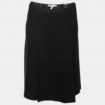 Pre Owned Prada Black Crepe Wool Pleated Skirt M