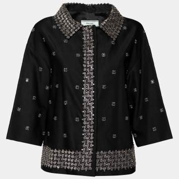 Pre Owned Prada Black Embellished Silk & Wool Button Front Jacket M