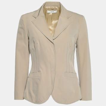 Pre Owned Prada Beige Synthetic Cross Stitch Detail Blazer M