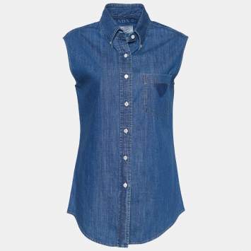 Prada Indigo Sleeveless Denim Shirt M