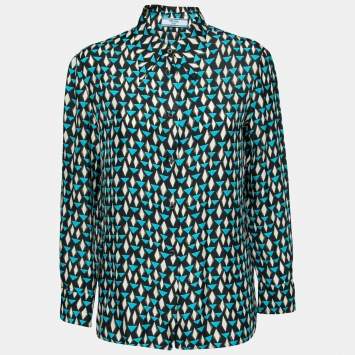 Pre Owned Prada Multicolor Geometric Printed Silk Button Front Shirt M