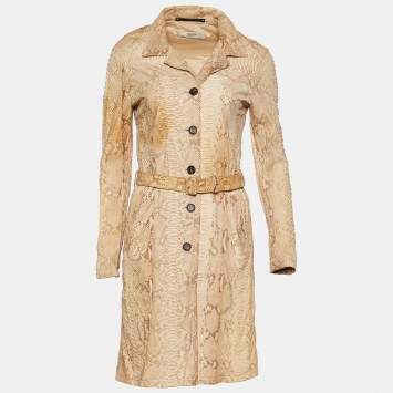 Pre Owned Prada Beige Python Skin Belted Coat S