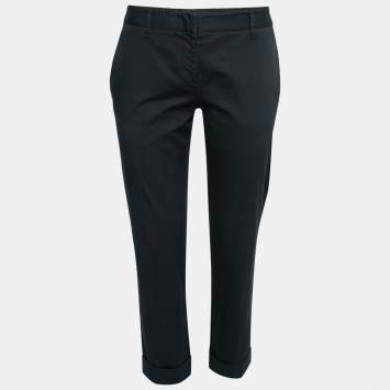 Pre Owned Prada Black Cotton Tapered Leg Trousers M