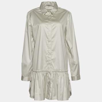 Pre Owned Prada Beige Cotton Gathered Hem Mini Shirt Dress L
