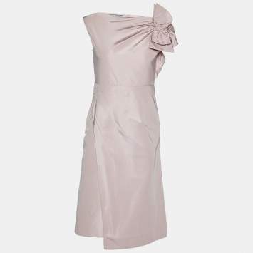 Pre Owned Prada Pink Silk Taffeta Bow Detail Knee-Length Dress S