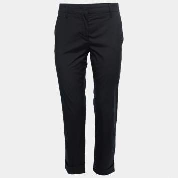 Pre Owned Prada Black Cotton Straight Leg Trousers M