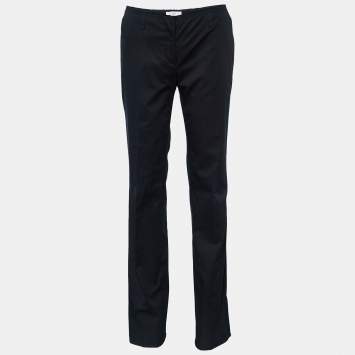 Prada Navy Blue Cotton Frayed Waist Detail Pants M