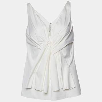 مملوكة مسبقًا Prada White Cotton Draped Sleeveless Top M