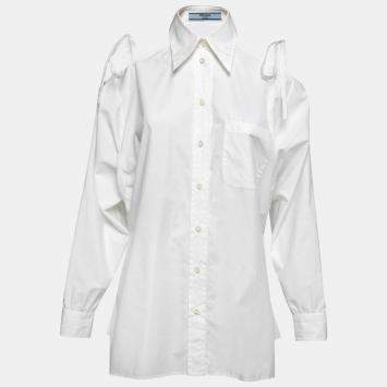 Pre Owned Prada White Cotton Poplin Off-Shoulder Shirt XS