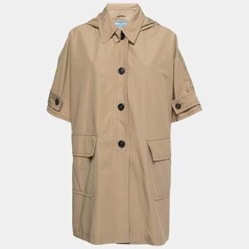 مملوكة مسبقًا Prada Tan Brown Cotton Hooded Cape Coat M
