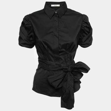 Pre Owned Prada Black Cotton Bow Detail Button Front Shirt S