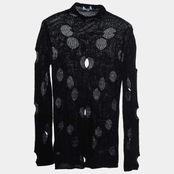 Pre Owned Prada Black Wool Openwork Turtleneck Sweater S