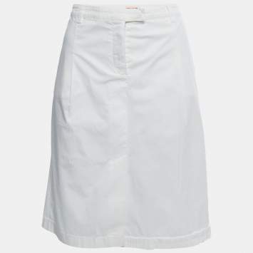 Pre Owned Prada White Cotton Front Slit Detail Skirt L