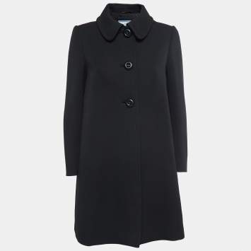 مملوكة مسبقًا Prada Black Wool Button Front Coat M