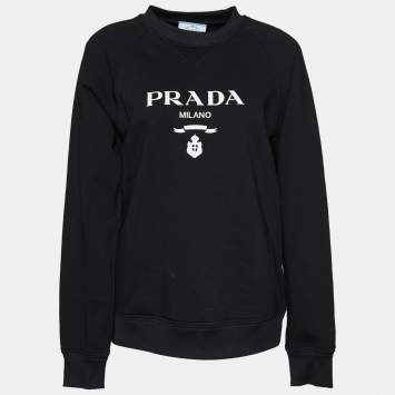 Pre Owned Prada Black Logo Embroidered Cotton Knit Sweatshirt XS