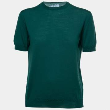 Pre Owned Prada Green Wool Knit Crew Neck Jumper S