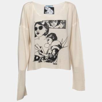 Pre Owned Prada Cream Cashmere Stencil Comic Sweater M