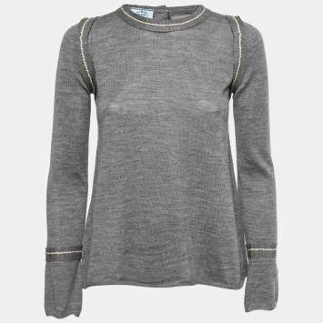Pre Owned Prada Grey Knit Long Sleeve Open Back Sweater M