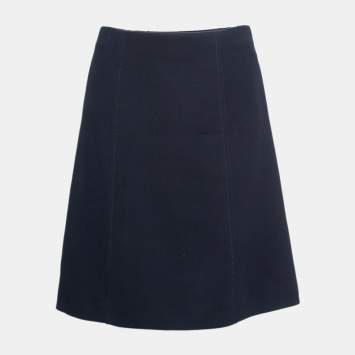 Pre Owned Prada Navy Blue Wool Knee Length Skirt S