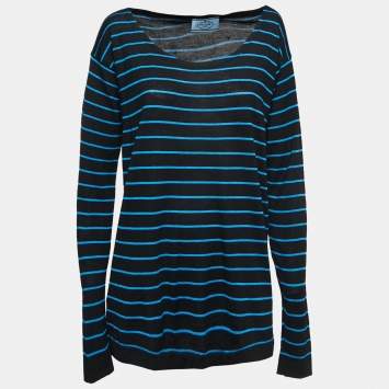 Pre Owned Prada Black Striped Knit T-Shirt M