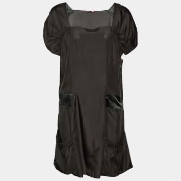 Pre Owned Prada Black Silk Contrast Detail Oversized Shift Dress M