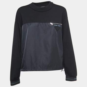 Pre Owned Prada Black Knit & Nylon Logo Patch Sweatshirt M