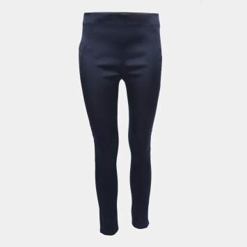 Pre Owned Prada Navy Blue Stretch Satin Tapered Pants M