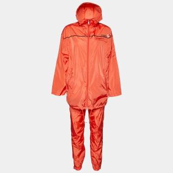 Pre Owned Prada Orange Synthetic Hooded Track Jacket & Pants S