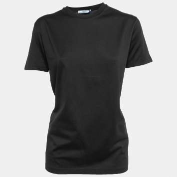 Pre Owned Prada Black Cotton Crew Neck Half Sleeve T-Shirt L